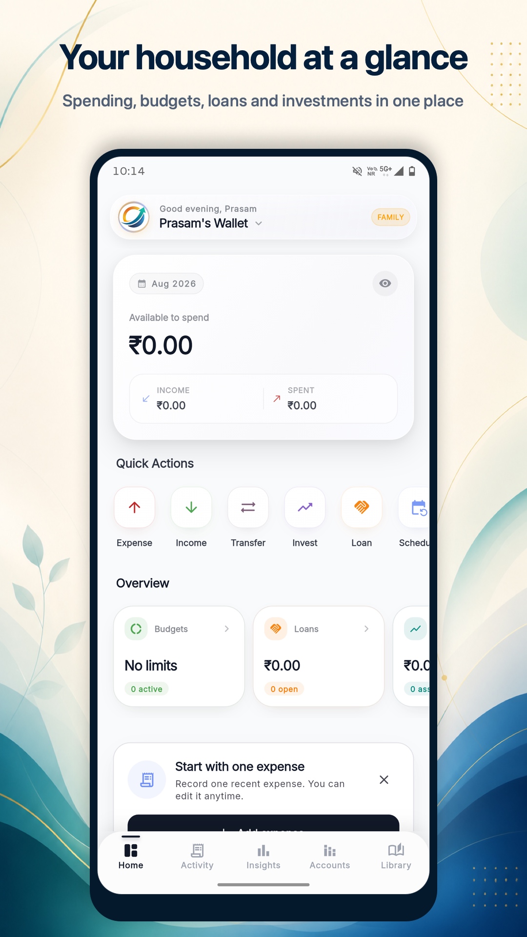 Family Wallet household dashboard screen
